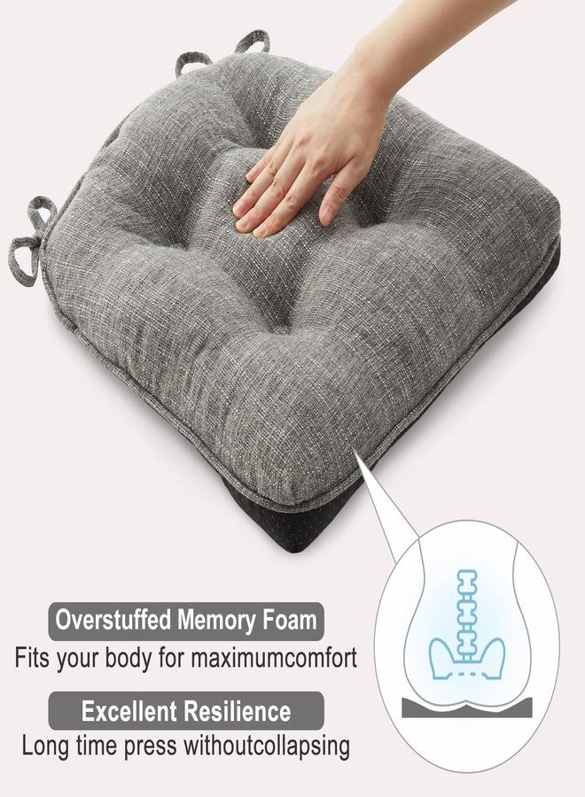 Quilmfoam 16.5"x15.5" Kitchen Chair Cushions Set of 4 for Dining Chair, Soft Tufted Non-Slip Memory Foam Seat Cushion with Ties for Indoor Kitchen Dining Furniture, Dark Grey - Image 4
